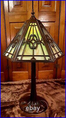 Mid Sized Antique Slag Glass Six Panel Table Lamp