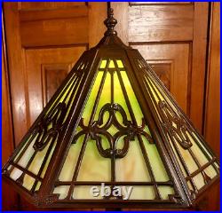 Mid Sized Antique Slag Glass Six Panel Table Lamp