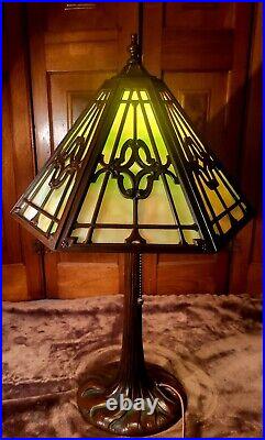 Mid Sized Antique Slag Glass Six Panel Table Lamp