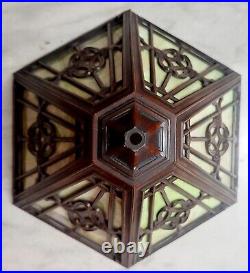 Mid Sized Antique Slag Glass Six Panel Table Lamp