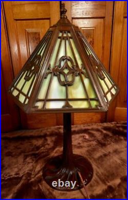 Mid Sized Antique Slag Glass Six Panel Table Lamp