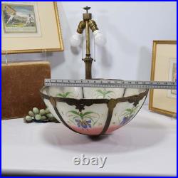 Miller Antique Slag Glass Art Nouveau Reverse Painted Floral Design Table Lamp