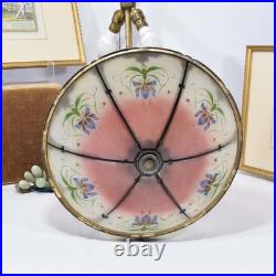 Miller Antique Slag Glass Art Nouveau Reverse Painted Floral Design Table Lamp