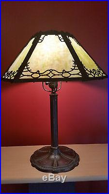 Miller Antique Vintage Tiffany style 6 Panel Slag Glass Scroll Ornate lamp 1899