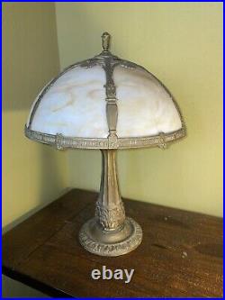 Miller Cast Metal Bronze Slag Glass Table Lamp Art Deco 6 Panel 22H