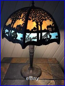 Miller Glass Company Slag Glass Table Lamp ML Co 233 Hand Painted