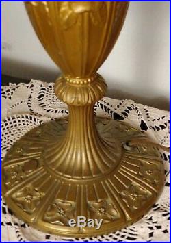 Miller Lamp Co. Table Lamp Art Nouveau Floral Design on base & Slag Glass shade