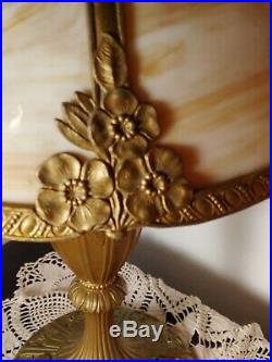 Miller Lamp Co. Table Lamp Art Nouveau Floral Design on base & Slag Glass shade