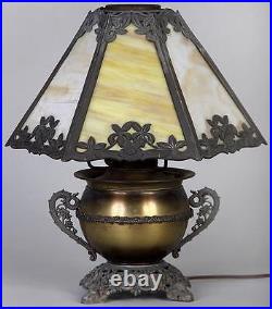 Miller Slag Glass Lamp 1920 with urn base & slag glass shade Antique, marked