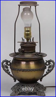 Miller Slag Glass Lamp 1920 with urn base & slag glass shade Antique, marked