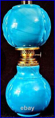 Miniature Lamp Atterbury SLAG Glass, PAT. APR. 3, 1888 Blue Matching Shade, RARE