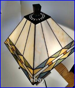 Mission 21 slag and stained glass dual socket pull chain Lamp Aztec Style