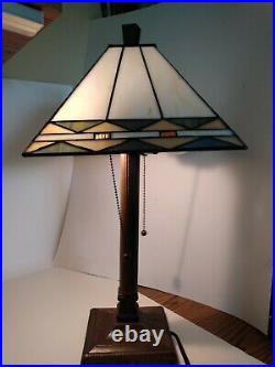 Mission 21 slag and stained glass dual socket pull chain Lamp Aztec Style
