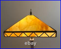Mission Arts & Crafts Slag Glass 23 Lamp Bronzed Tone Heavy Art Deco Base