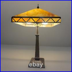 Mission Arts & Crafts Slag Glass 23 Lamp Bronzed Tone Heavy Art Deco Base