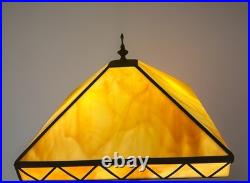Mission Arts & Crafts Slag Glass 23 Lamp Bronzed Tone Heavy Art Deco Base