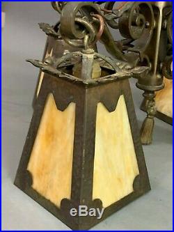 Mission Craftsman Slag Glass Hanging Lamp Pendant Chandelier Arts & Crafts