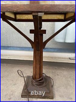 Mission Oak Slag Stained Glass Desk Lamp W. B. Brown