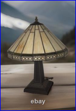 Mission Style 23 Table Lamp With Slag Glass Shade