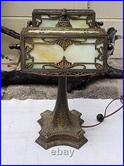 Mission arts craft slag stained glass antique wilkinson desk lamp handel tiffany