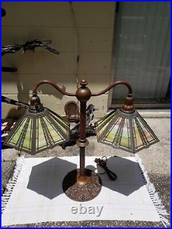 Mission arts craft slag stained glass lamp handel bradley hubbard miller tiffany