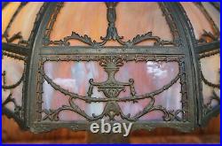 Monumental Antique Art Nouveau Neoclassical Cast Iron Slag Glass Table Lamp 25