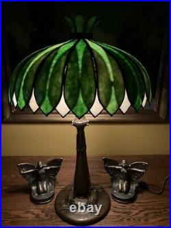Morgan Leaded Slag Glass Arts Crafts Antique Lamp Handel Bradley Hubbard Era