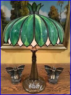 Morgan Leaded Slag Glass Arts Crafts Antique Lamp Handel Bradley Hubbard Era