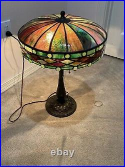 Morgan & Sons Leaded Lamp, Slag, Stained Glass Shade, Arts Crafts, Handel Lamp Era