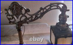 NICE! Antique Bridge Arm Table Lamp Arts & Crafts Square Cream Slag Glass Shade NICE! Antique Bridge Arm Table Lamp Arts & Crafts Square Cream Slag Glass Shade