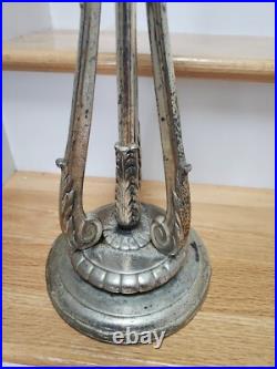 NICE Handel Silver Slag Stained Glass Reverse Painted Shade Lamp Base with Ring