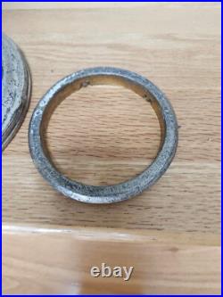 NICE Handel Silver Slag Stained Glass Reverse Painted Shade Lamp Base with Ring