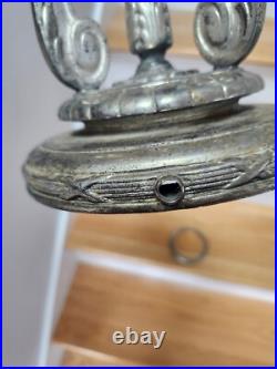 NICE Handel Silver Slag Stained Glass Reverse Painted Shade Lamp Base with Ring