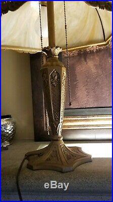 NICE VICTORIAN SALEM BROS SLAG GLASS PANEL TABLE LAMP 1920's N. Y