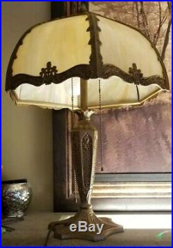 NICE VICTORIAN SALEM BROS SLAG GLASS PANEL TABLE LAMP 1920's N. Y