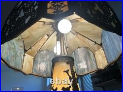 NW Art Shade Co Chicago Slag Glass Lamp Antique 1920s Metal Overlay Lighted Base