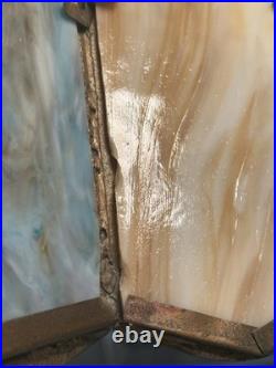 NW Art Shade Co Chicago Slag Glass Lamp Antique 1920s Metal Overlay Lighted Base