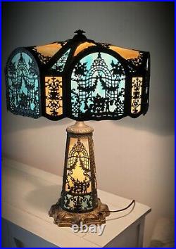 N. W. Art Shade Co. Chicago Slag Glass Table Lamp Antique Circa 1920s