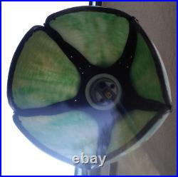 Nice! Antique Art Nouveau Bridge Arm Table Lamp Green Curved Slag Glass Shade