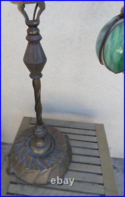 Nice! Antique Bridge Arm Table Lamp Handel Tulip Green & White Slag Glass Shade Nice! Antique Bridge Arm Table Lamp Handel Tulip Green & White Slag Glass Shade