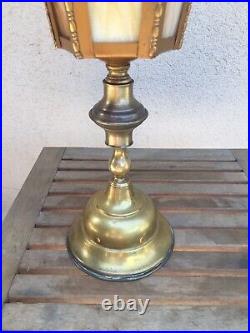 Nice Antique Torch Staircase Lamp Polygon Slag Slag Glass Shade