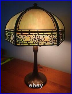 Nice Handel Slag Glass Rose Border Overlay Table Lamp
