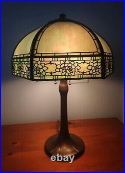 Nice Handel Slag Glass Rose Border Overlay Table Lamp