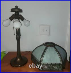 Nice Handel Slag Glass Rose Border Overlay Table Lamp