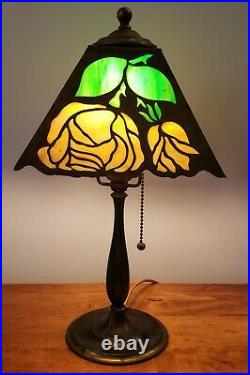 Nice JA Whaley Leaded Slag Glass Overlay Arts & Crafts Desk Lamp Handel Era