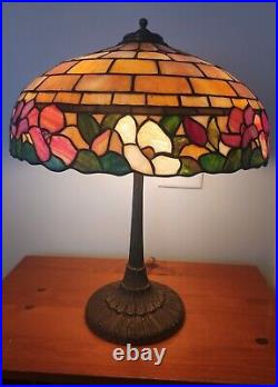 Nice Leaded Slag Stained Glass Floral Lamp by Wilkinson Handel Tiffany Era