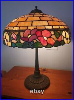 Nice Leaded Slag Stained Glass Floral Lamp by Wilkinson Handel Tiffany Era