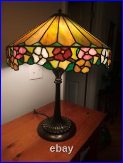Nice Leaded Slag Stained Glass Floral Lamp by Wilkinson Handel Tiffany Era