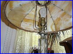 Nice Quality Large Antique 8 Panel Curved Carmel Slag Glass Table Lamp C. 1911