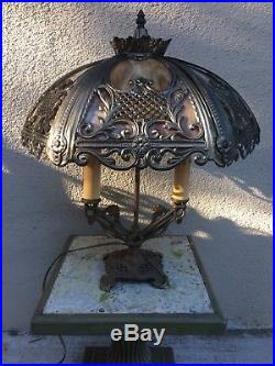 Nice! Victorian Art Nouveau Vintage Antique Convex Caramel Slag Glass Table Lamp